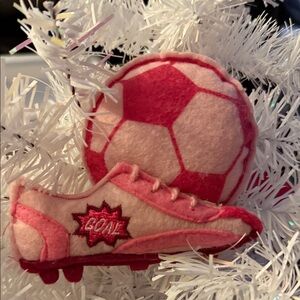 NWT Pink Soccer Ball & Cleats Set of 4 Ornaments felt with embroidery